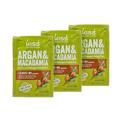 KISS Color & Care Argán y Macadamia para cabello natural seco y dañado, paquete de 3 unidades de acondicionador sin enjuague