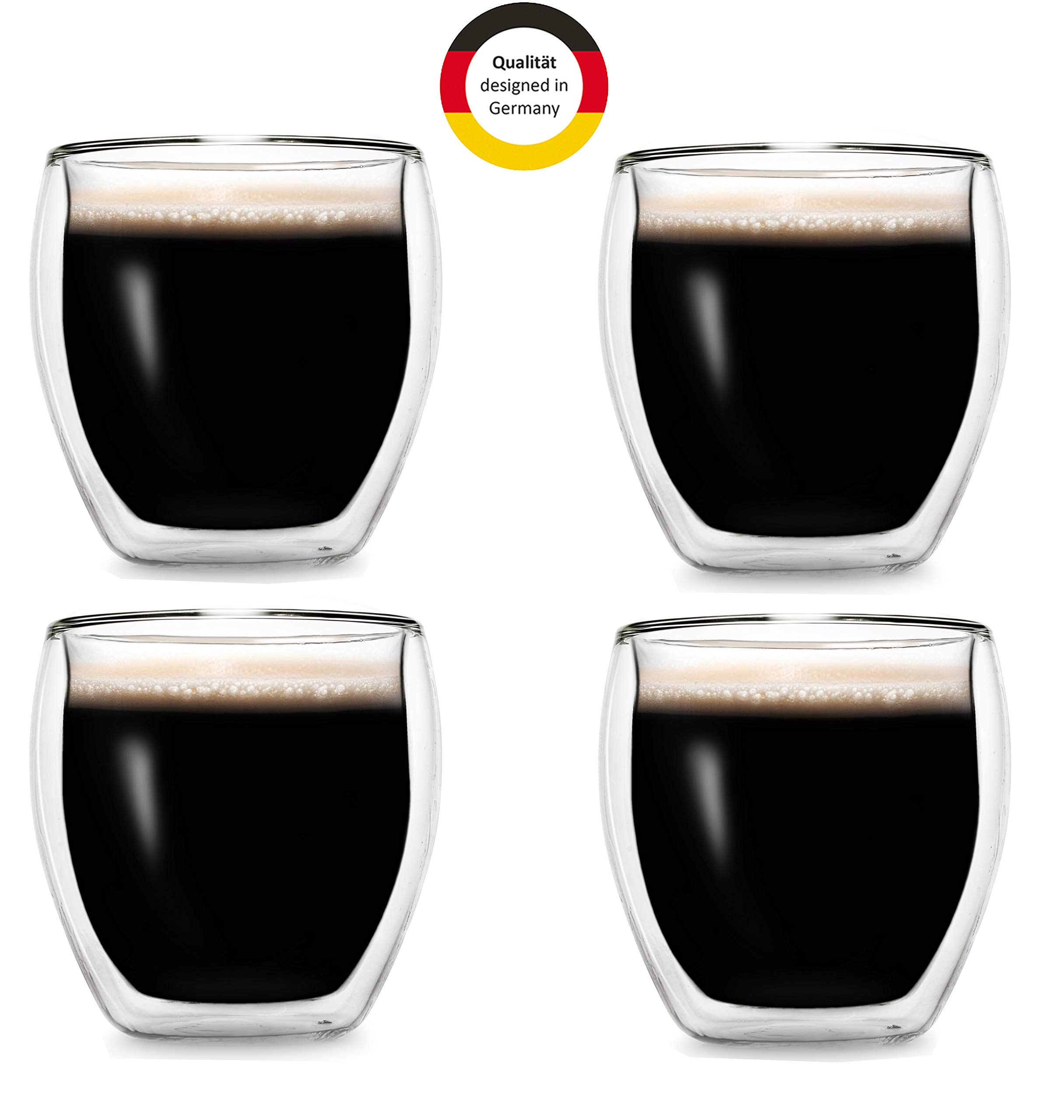Creano Double Walled Espresso Glasses 100ml - Insulated Coffee Cups - Handmade Heat Resistant Glass - 4 pcs (Pack of 1)