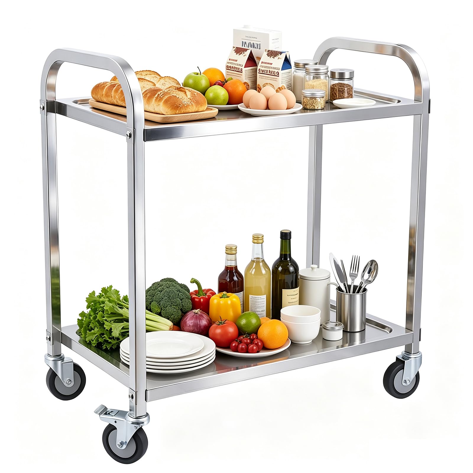 TAIMIKO Carro de Servicio INOX Postre Cocina con Ruedas con Ruedas,Carro de Restaurante,2 bandejas de Almacenamiento