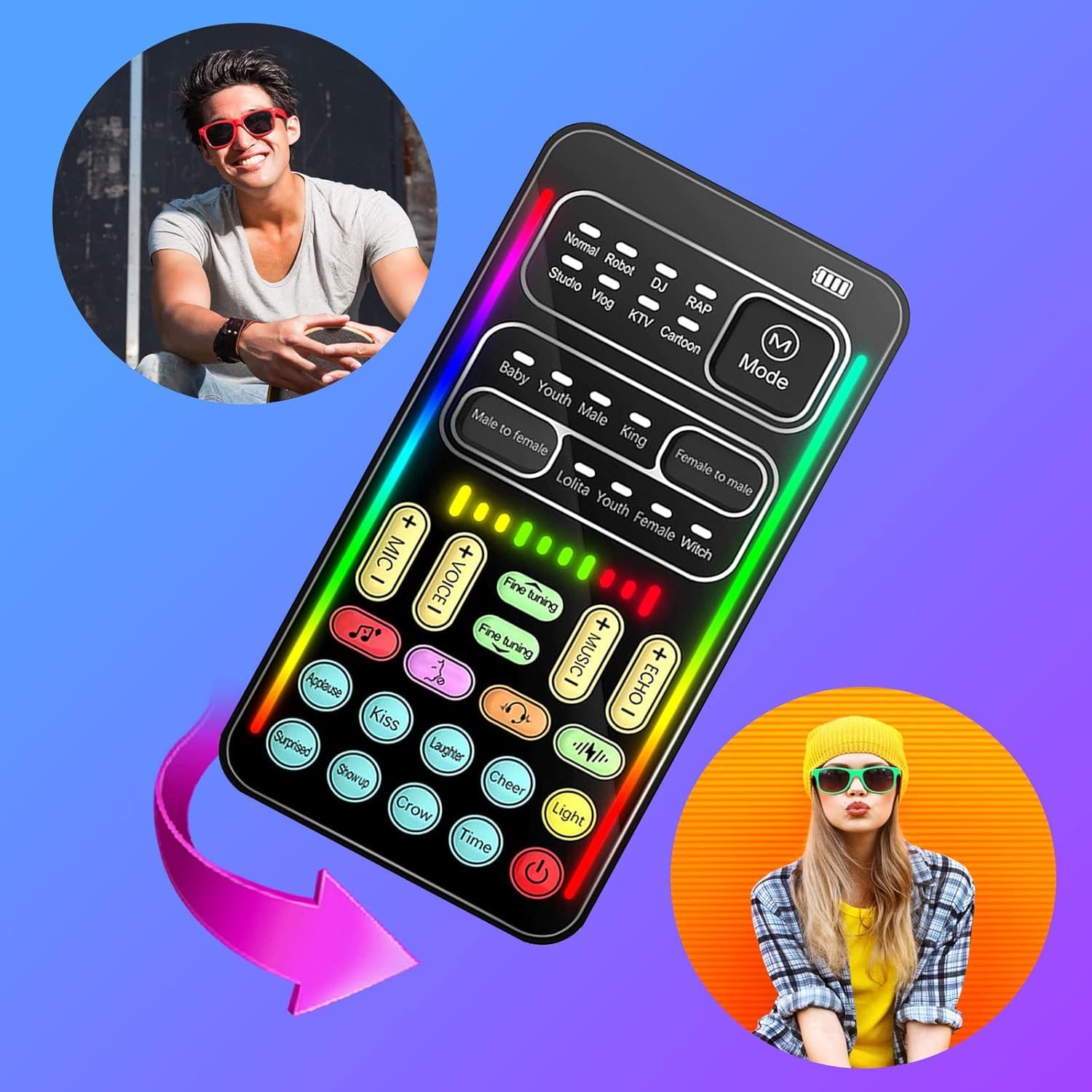 Flylin Microfono portatile portatile Cambia voce con suono Macchina effetti multifunzione Voice Disguiser Mini dispositivo per telefono cellulare PC Laptop PS4 Xbox One Giochi