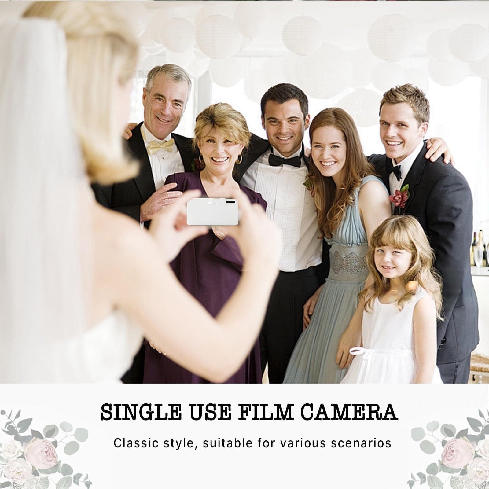 Lot de 8 appareils photo jetables à usage unique avec flash et dragonne pour mariage, anniversaire, fête prénatale, voyage Blanc