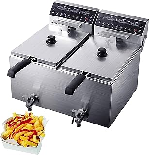 Cesta de freidora de grasa comercial Freidora eléctrica con cesta Freidora de aceite de acero inoxidable, freidora de grasa con cesta extraíble y elemento calefactor profesional, temporizado