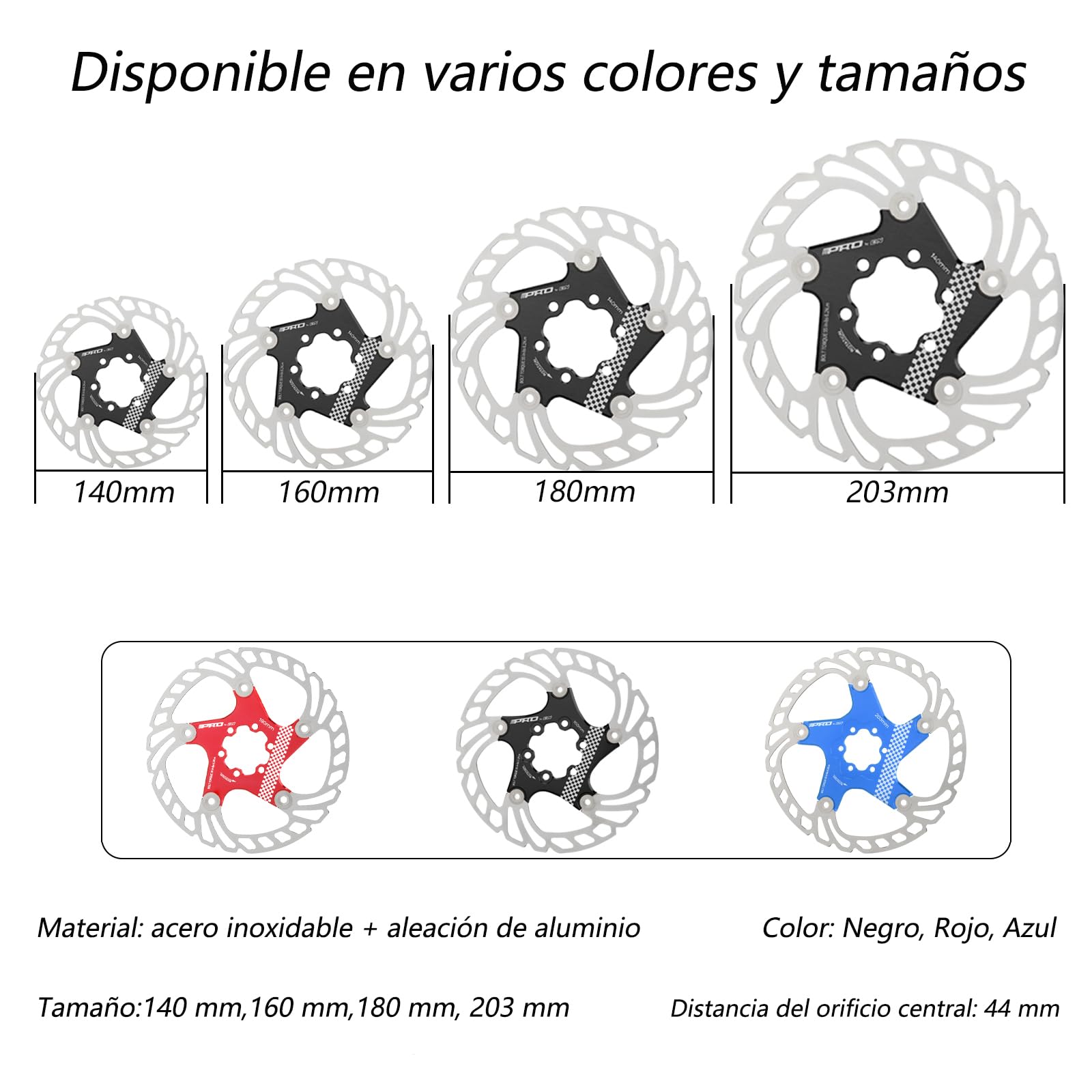 Disco de freno de bicicleta 160 mm 180 mm 203 mm disco de freno de bicicleta rotor de freno flotante adecuado para bicicletas de carretera, bicicletas de montaña, MTB, BMX (Negro, 203mm)