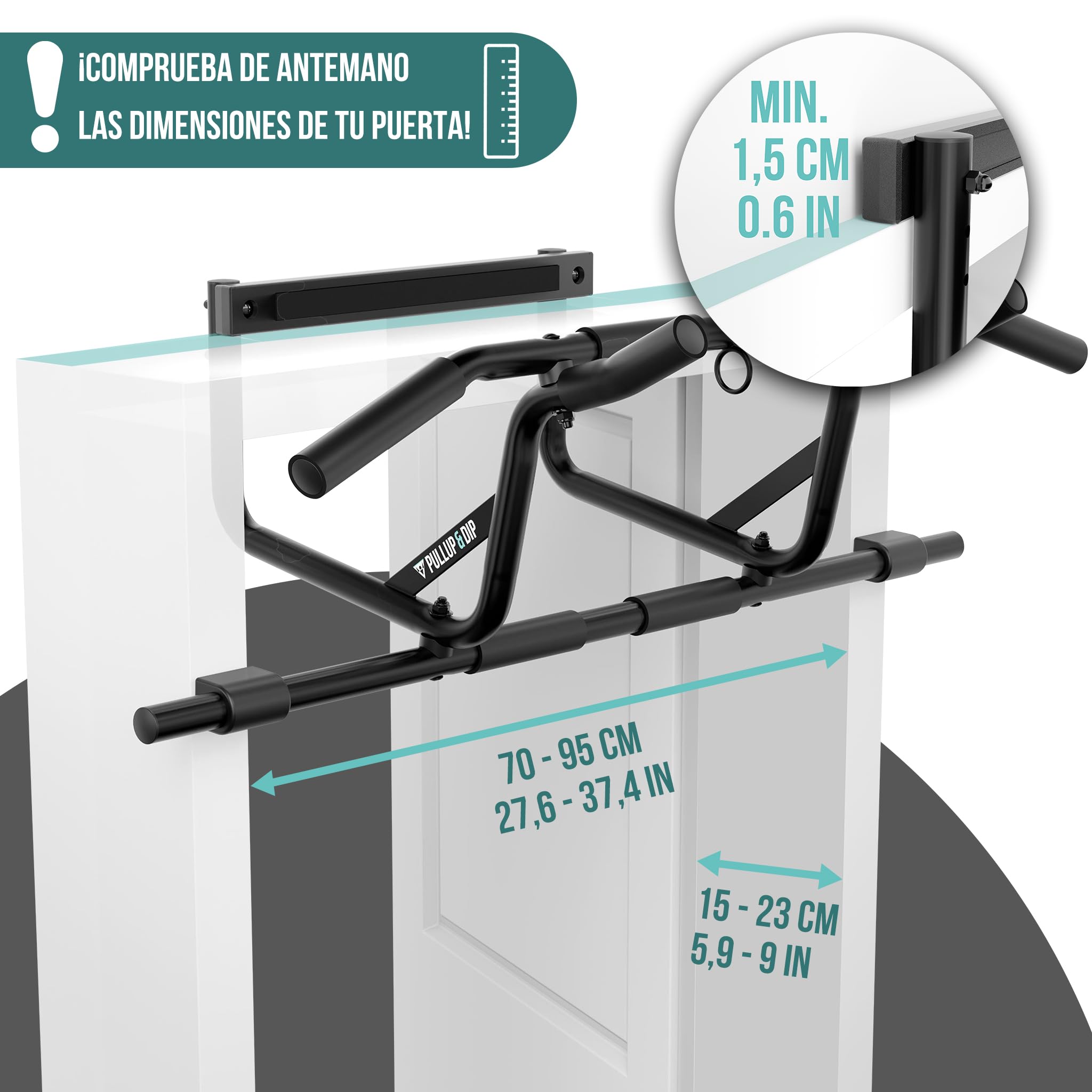 PULLUP & DIP Barra de dominadas para marcos de puerta sin taladrar, incluye estación de fondos – marco de puerta con barra de fondos – extensión de barra de fondos para casa