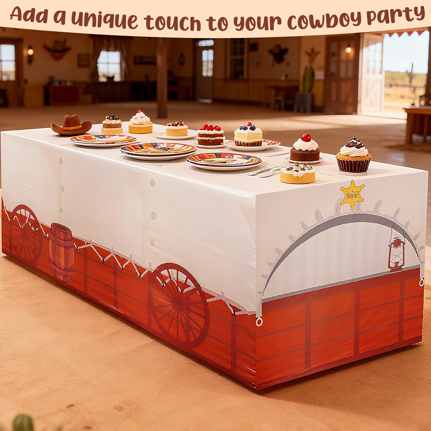 6FT Western Party Tablecloth,Carriage-Themed Party Table Cover for Western Cowboy Party Decorations Wild Western Birthday Party Supplies