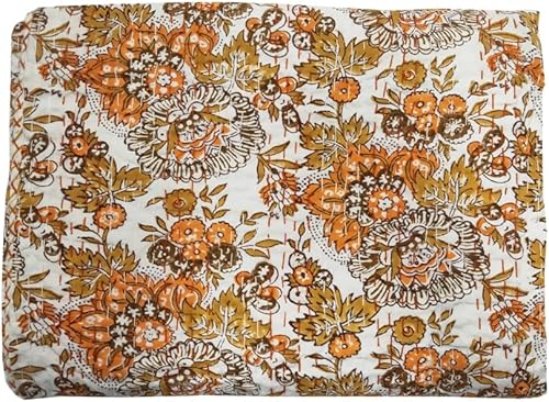 Colcha Kantha con estampado floral a mano, colcha Kantha de algodón, colcha Kantha tamaño Queen, manta Kantha hecha a mano, manta Kantha india Multi