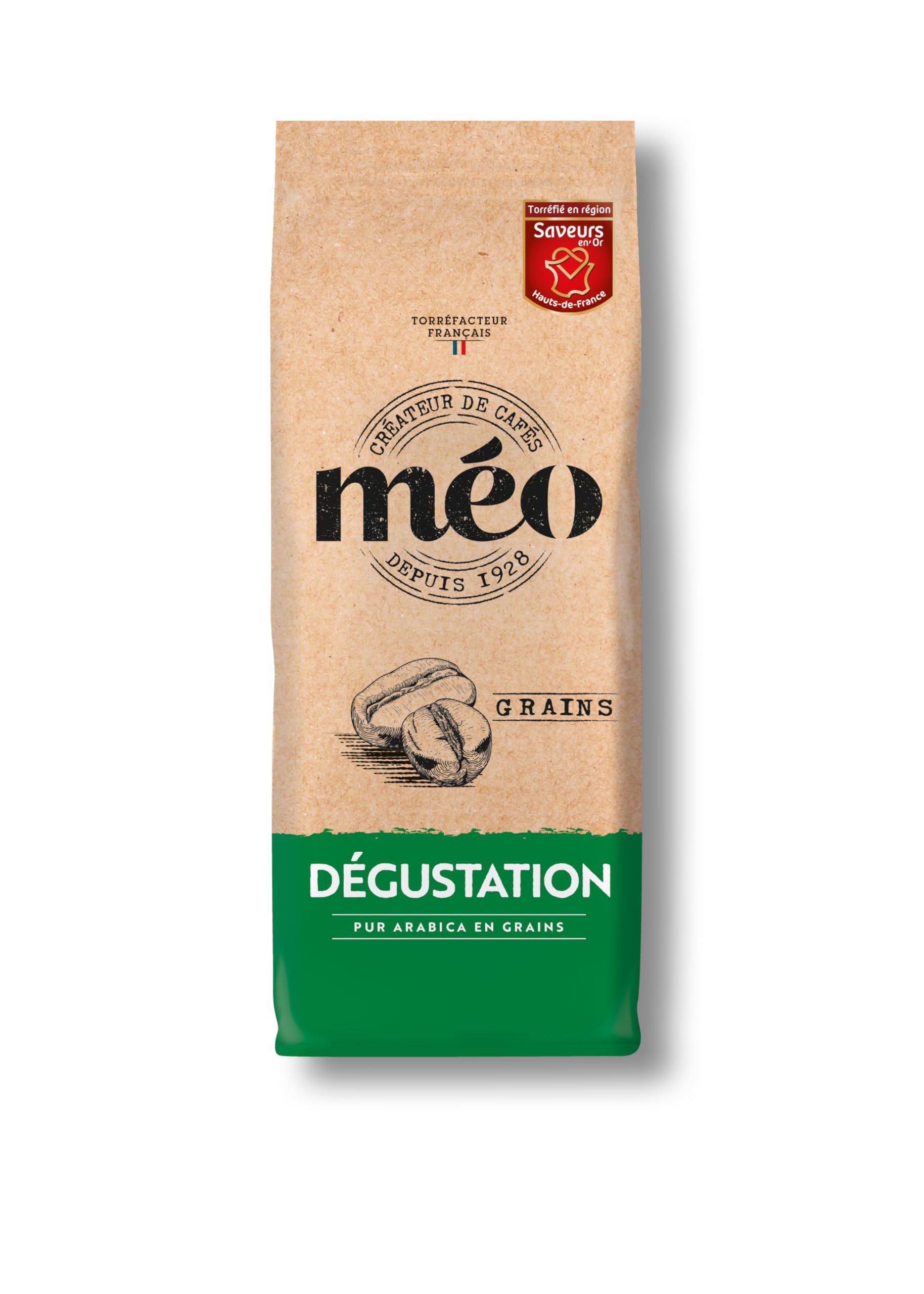 Cafés Méo - Café en Grains Dégustation Pur Arabica - 4 kg - Intensité 8/10 - Arômes Authentiques, Plein et Long en Bouche - Lot de 16 x 250 gr