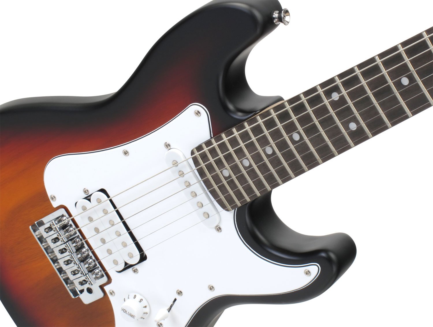 Rocktile Sphere Junior Guitarra Eléctrica 3/4 Sunburst + Escuela, 1 kg | Modelo: Sphere Junior, Guitarra para niños tamaño 3/4 (edad aprox. 8-14), Cuerpo: Caoba, Mástil: Arce atornillado, 1 kg