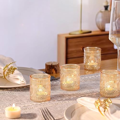 Miniatura 3 de 12 Pcs Gold Votive Candle Holders, Glass Candle Holders Embossed Tea Light Candle Holder for Wedding Table Centerpiece, Home Decor, Birdal Shower,