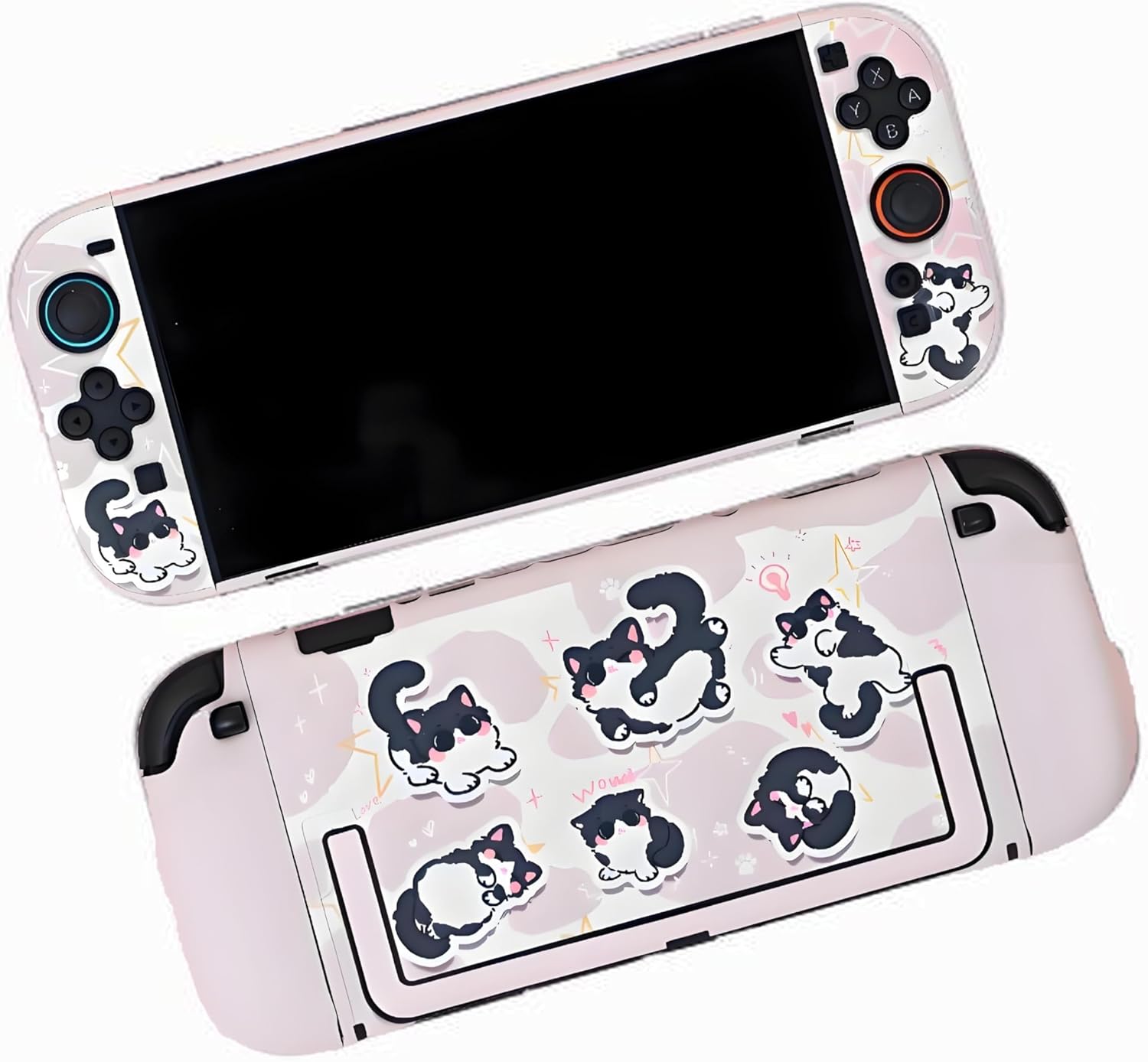 Kiloluv Pink Milk Cat Switch Protective Case Cover Skin, Soft TPU Cover Case Compatible with Nintendo Switch/OLED/Switch 2 Model (for Switch 2)