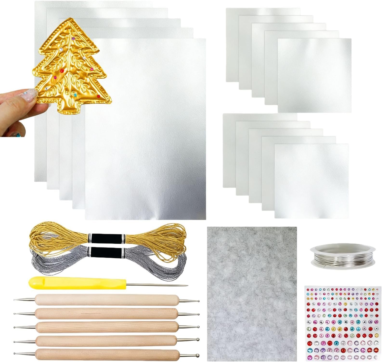 Metal Embossing Art Kit – Foil Paper Craft Set with Silver & Gold Sheets, Tex...