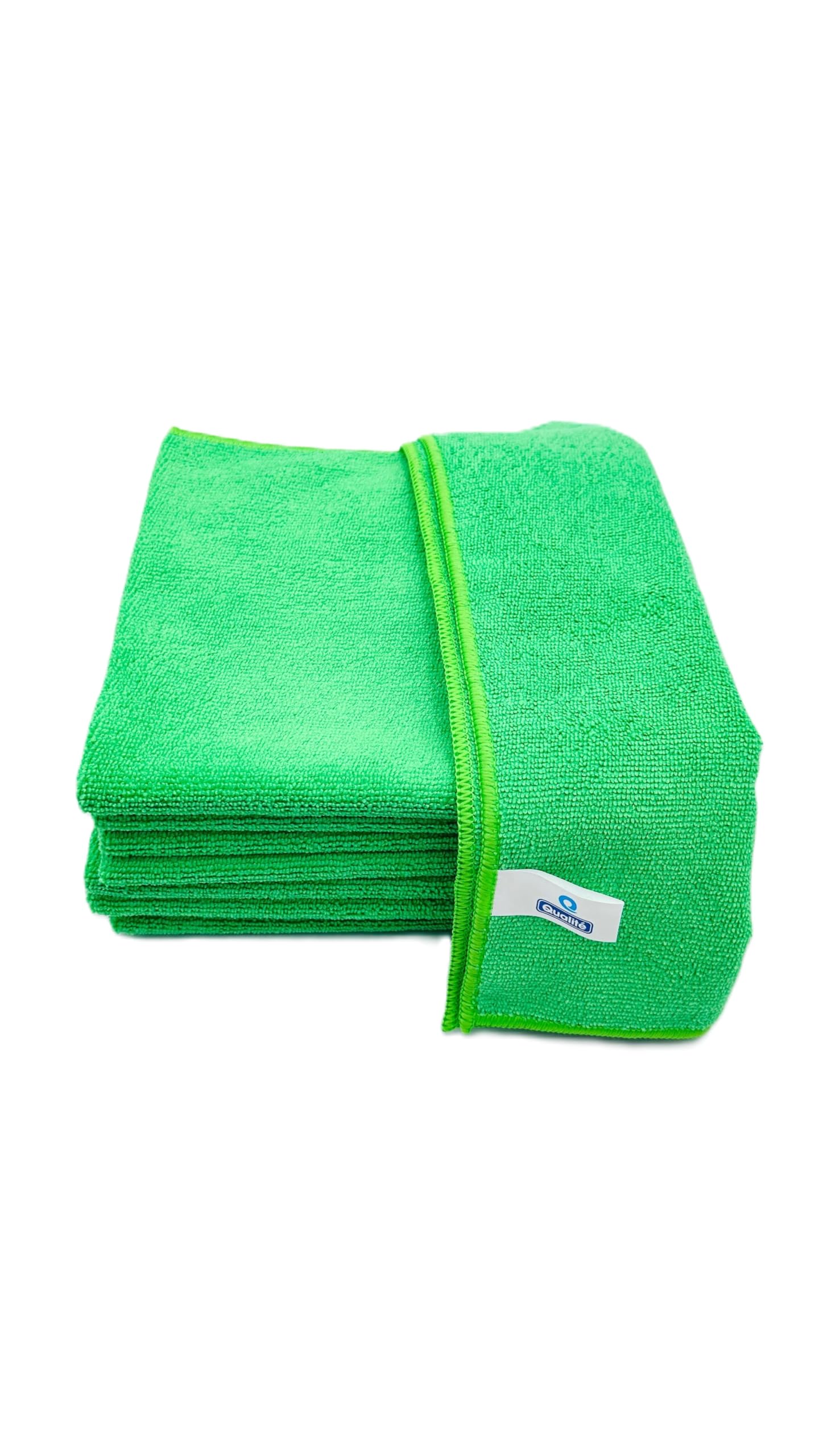 Qualité Green Microfiber Cleaning Towel Set for Kitchen, Car & Windows - Reusable Cloths, Multi-Purpose, Lint-Free, Streak-Free, Durable, Washable, Super Absorbent, Bathroom Cloth(Pack Of 10)(40x40cm)