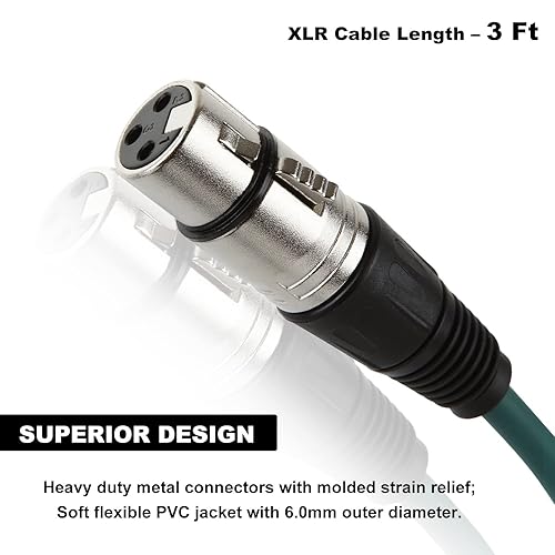Miniatura 4 de ABuff Paquete de 10 cables XLR de 3 pies, cable de conexión XLR macho a hembra XLR de 3 pines, ideal para micrófono, audio, guitarra, altavoz