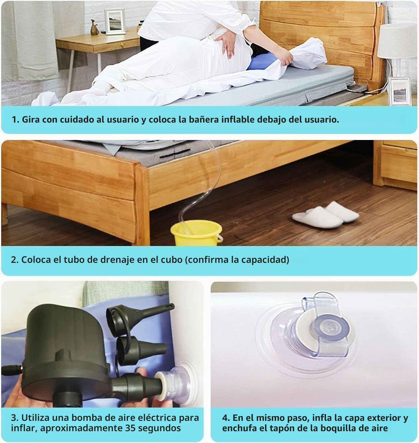 Kits Médicos De Bañera Hinchable con Ducha Junto A La Cama/Sistemas Portátiles De Bañera Hinchable De PVC/Ayudas Junto A La Cama para Discapacitados, Ancianos Y Pacientes Encamados