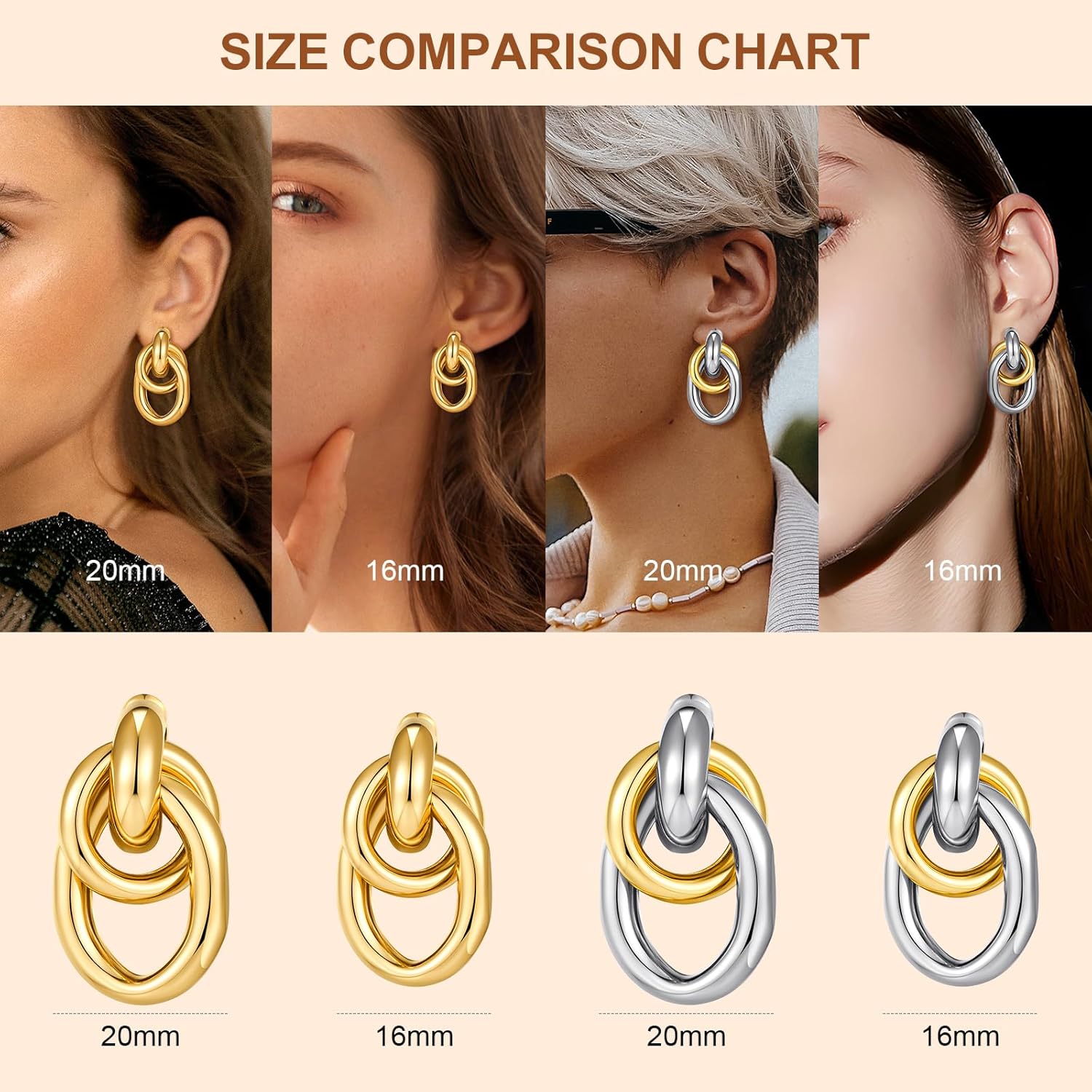 Gold Geometric Drop Dangle Earrings for Women Chunky Trendy Knot Stud Small Twisted Link Earring Jewelry Gift - Image 4
