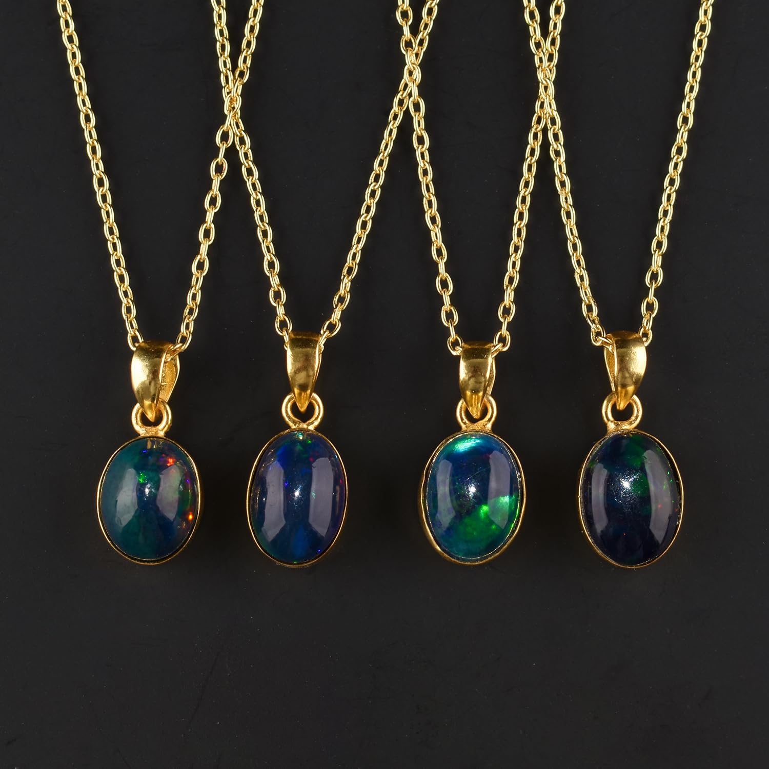 InfinityGemsArt Ethiopian Opal Pendant Necklace For Men/Women October Birthstone, Natural Black Gemstones Minimalsit Jewelry Chakra Healing Crystals, 14K Gold Plated Chain 20 inch - Image 3