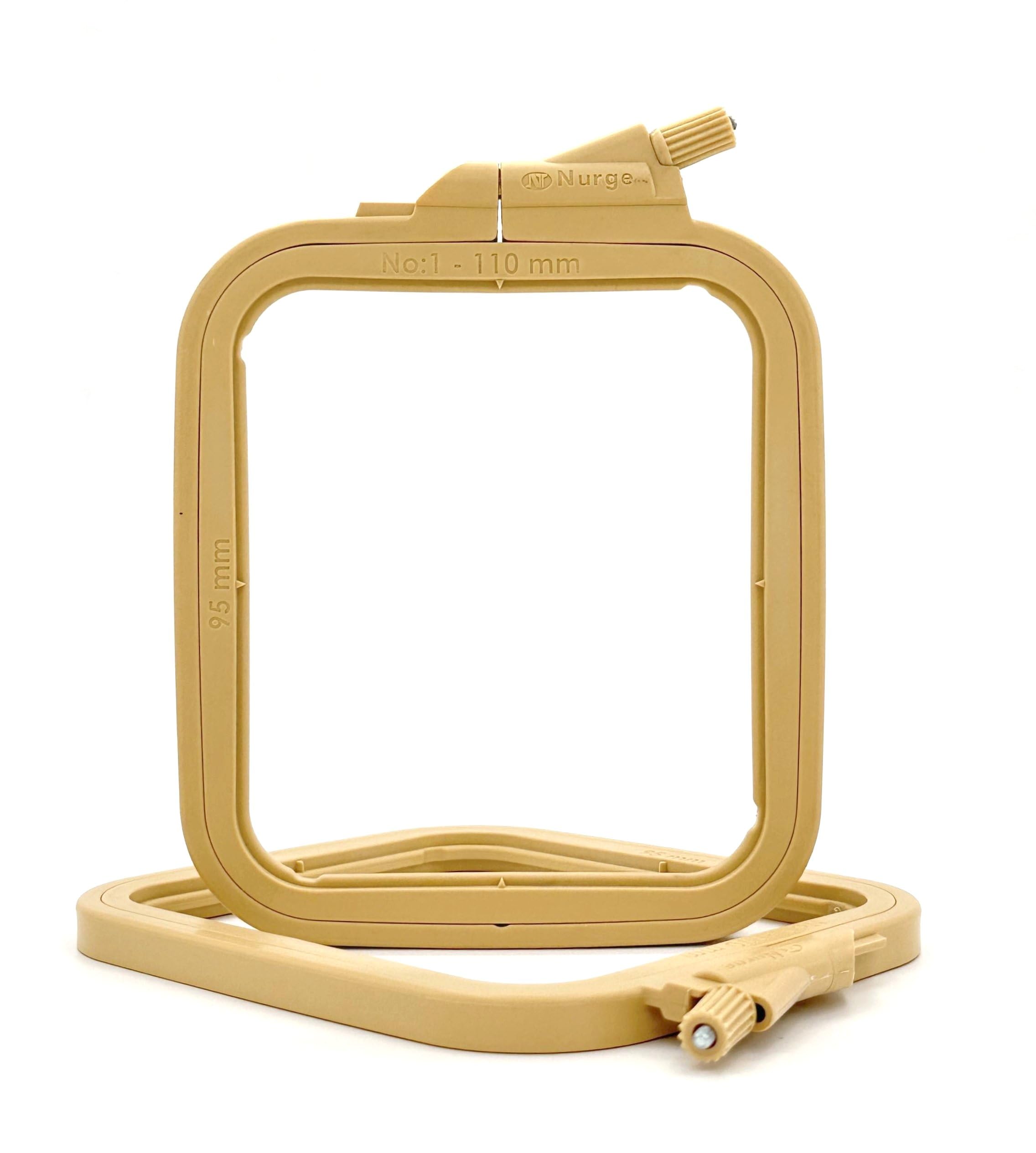 Nurge Square Embroidery Hoop - Plastic Cross Stitch Frame for Needlepoint &amp; Embroidery - Adjustable Craft Hoop - Beige - No:1 (X Small)