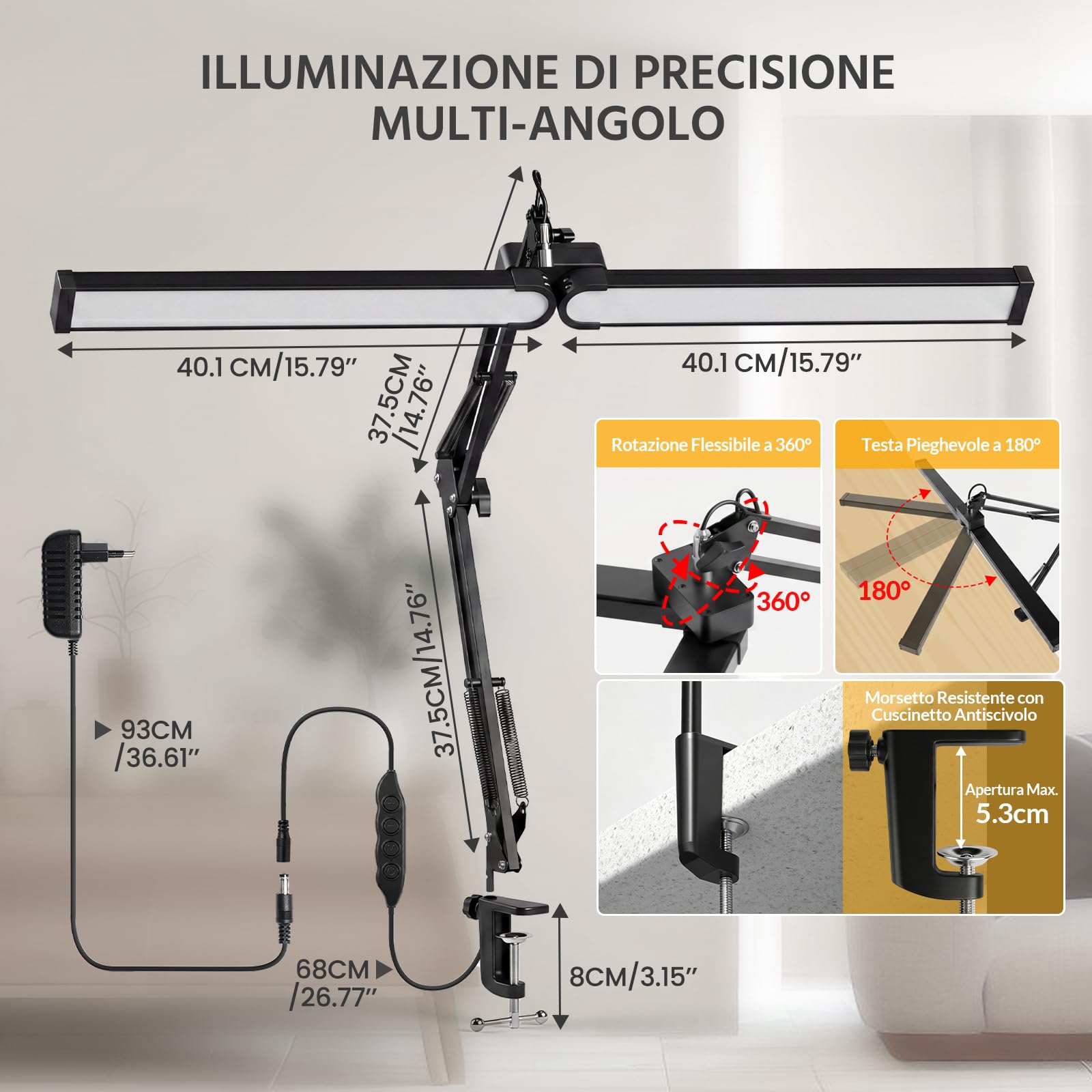 Lustaled Lampada da Scrivania LED con Morsetto Doppia