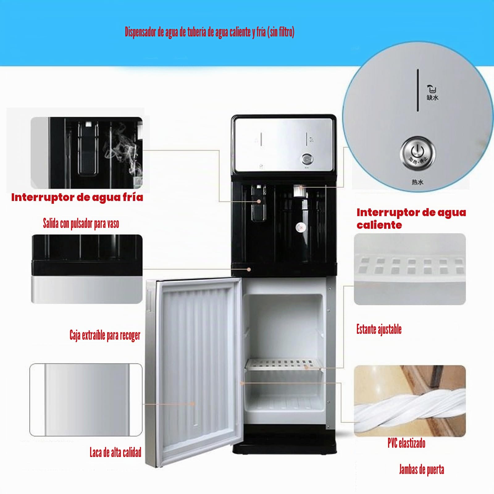 Unidad Independiente Alimentada Por La Red Dispensador De Agua,Enfriador de agua/Dispensador de agua conectado directamente a la fuente de agua,Agua fría y caliente,Adecuado para el hogar,la oficina,c