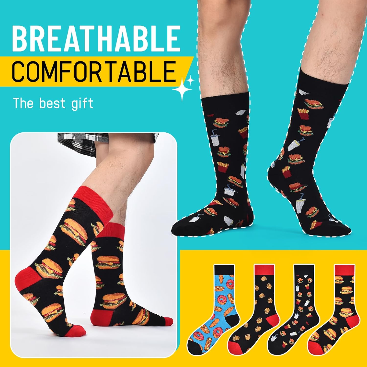 Crazy Food Socks Funny Sock for Men Women Fun Gift for Foodie Novelty Dress Cotton Socks - Image 4