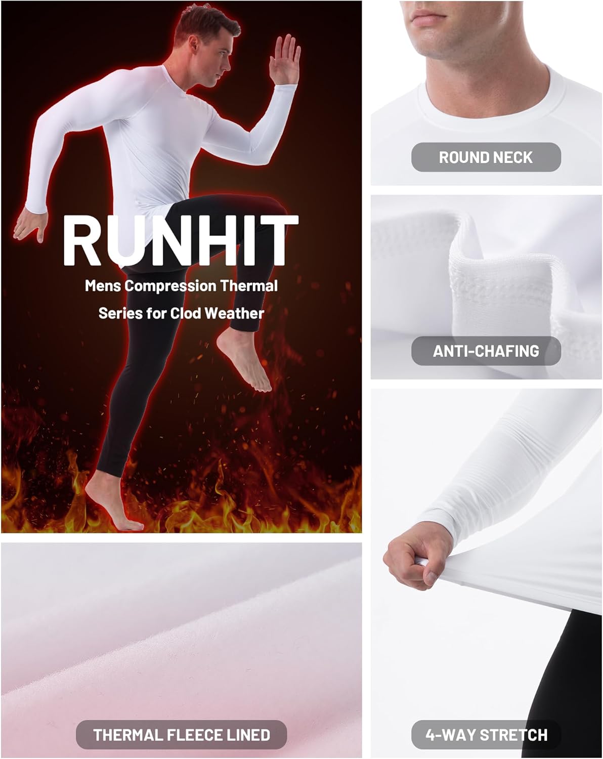 Runhit Men's Thermal Compression Shirt Fleece Lined Long Sleeve Thermal Shirts Athletic Base Layer Top Cold Weather Gear - Image 3