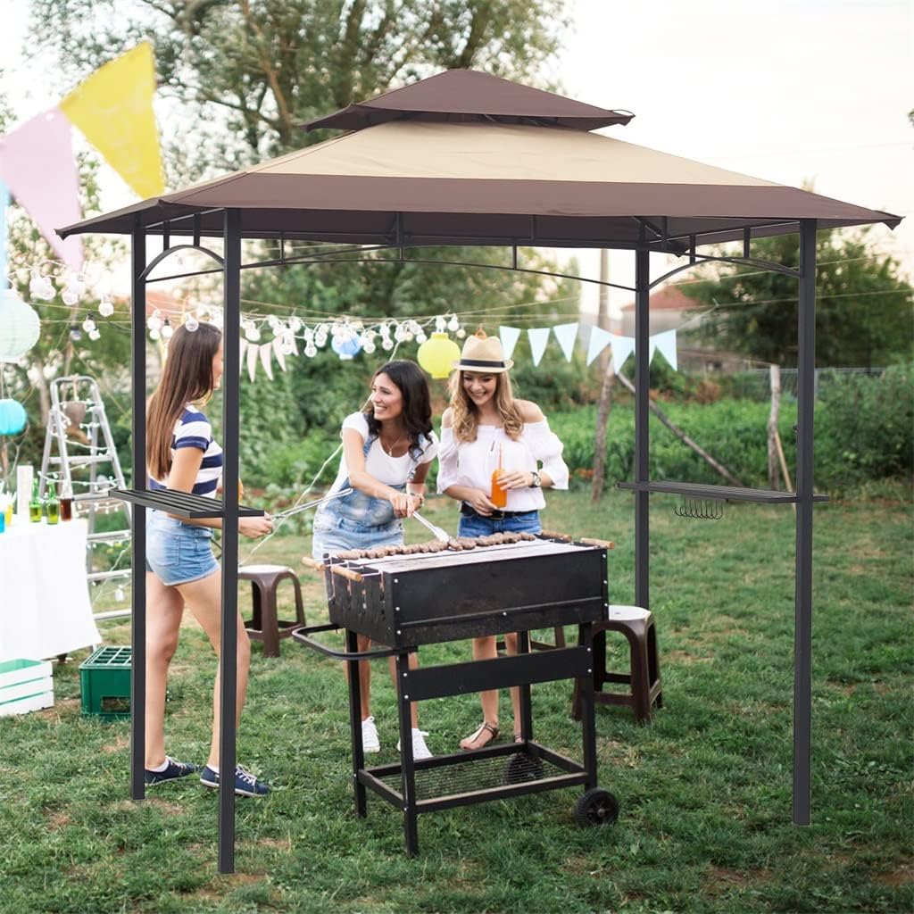 Outdoor Grill Gazebo 8 X 5 Ft Shelter Tent Tier Soft Top Canopy and Steel Frame with Hook and Bar Counters