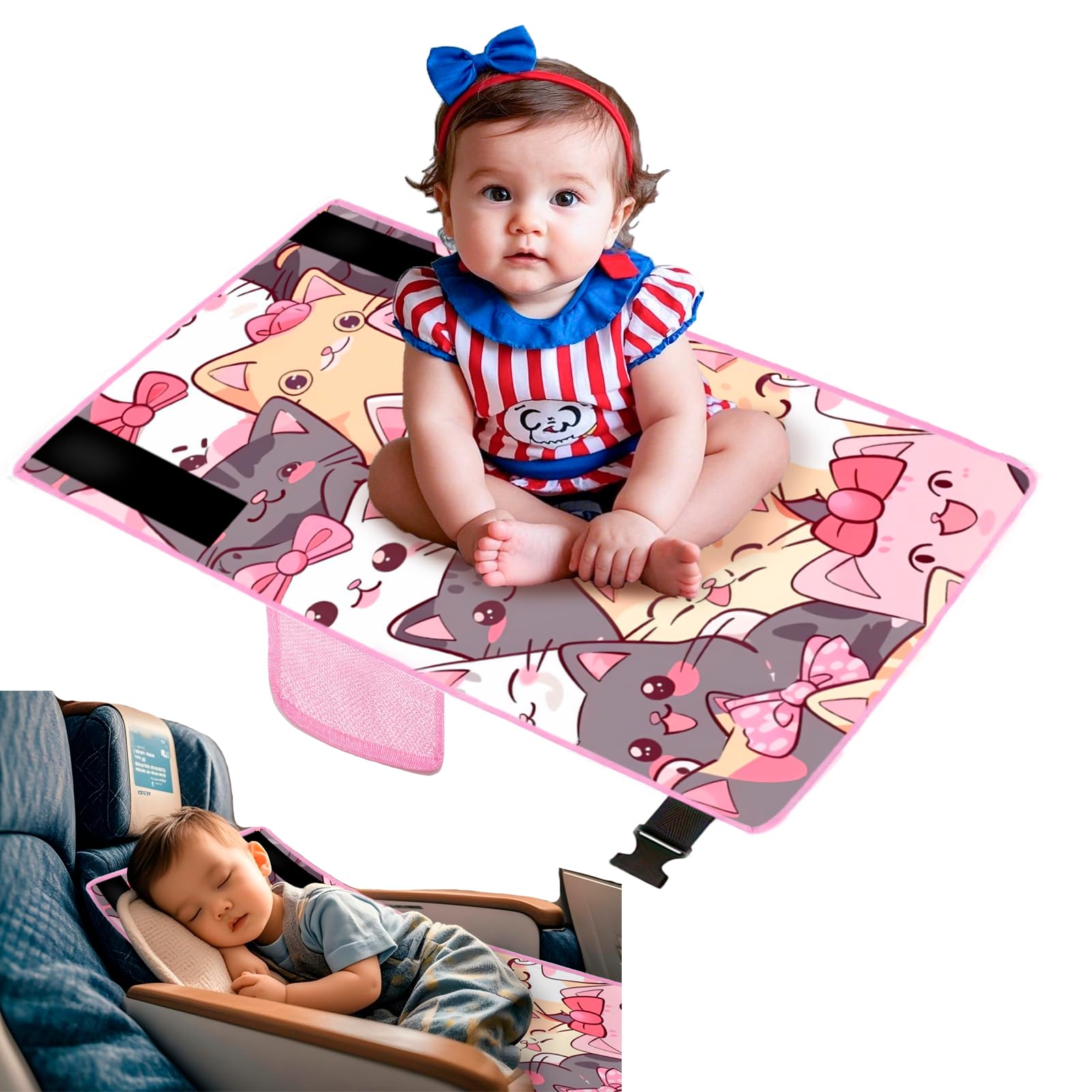 Toddler Airplane Bed for Toddler - 30×17in, Cute Cartoon Airplane Seat Extender for Kids, Portable Travel Bed for Airplane, Travel Essentials for Kids