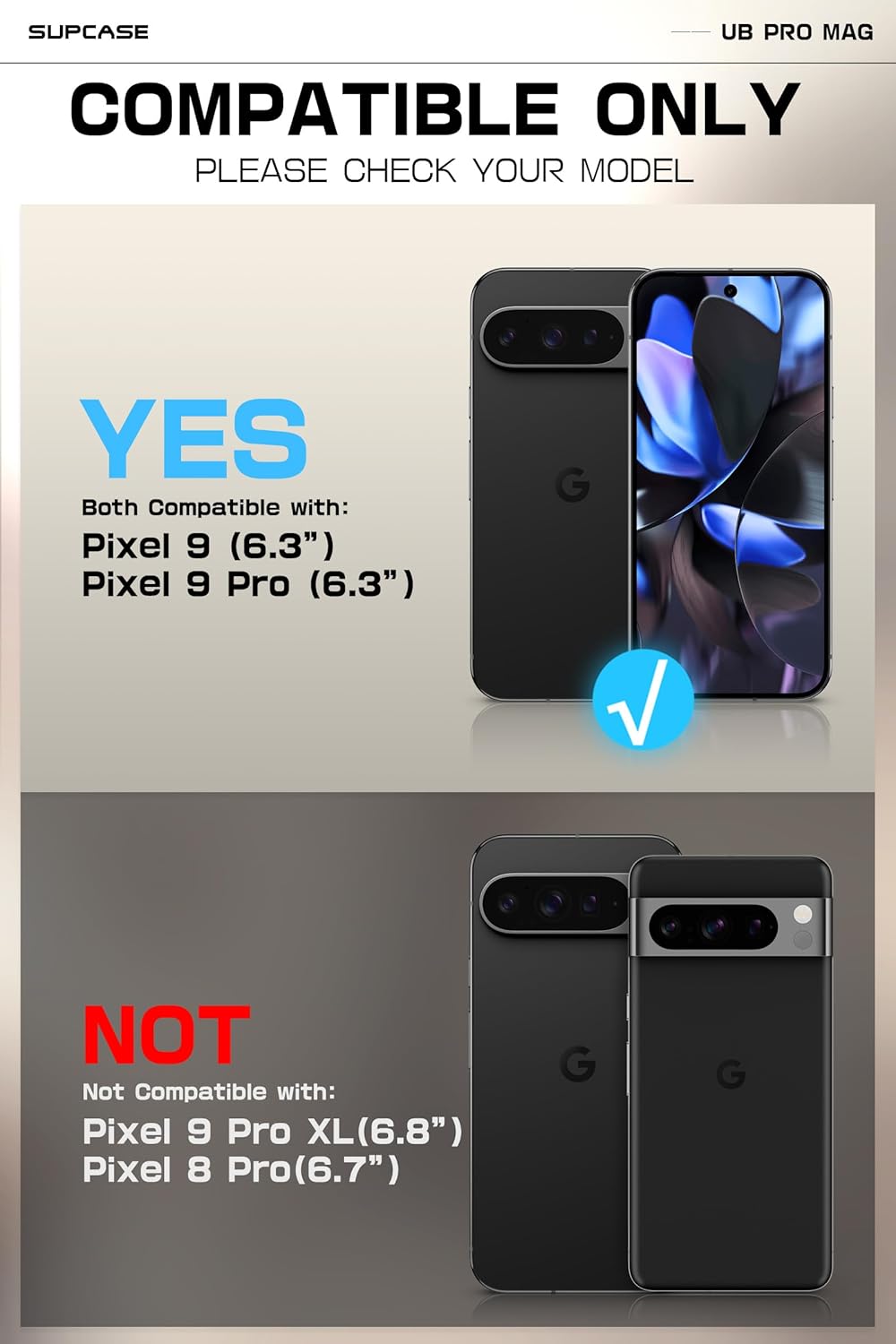 SUPCASE for Google Pixel 9/9 Pro Case with Stand (UBPro Mag), [Support MagSafe] [Built-in Screen Protector & Belt Clip] [Military-Grade Protection] Magnetic Phone Case for Pixel 9/9 Pro, Black