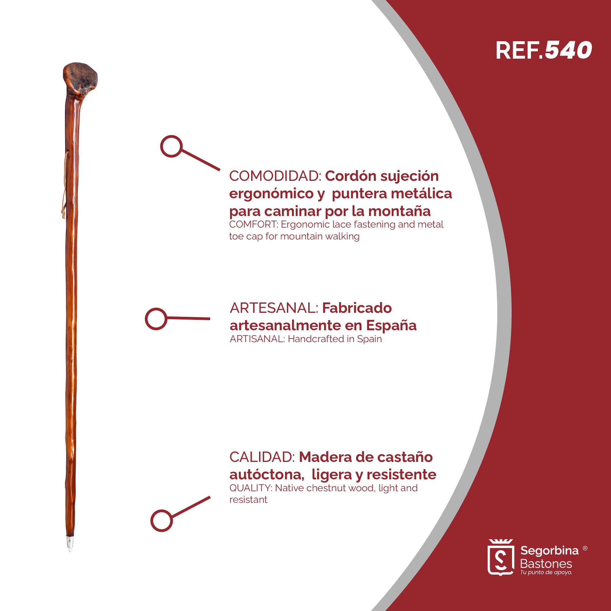 Pielgrzym bursztyn do wędrówek w górach, ciemnobrązowe drewno, wysokość 140 cm (540), szlak do Santiago, rękodzieło