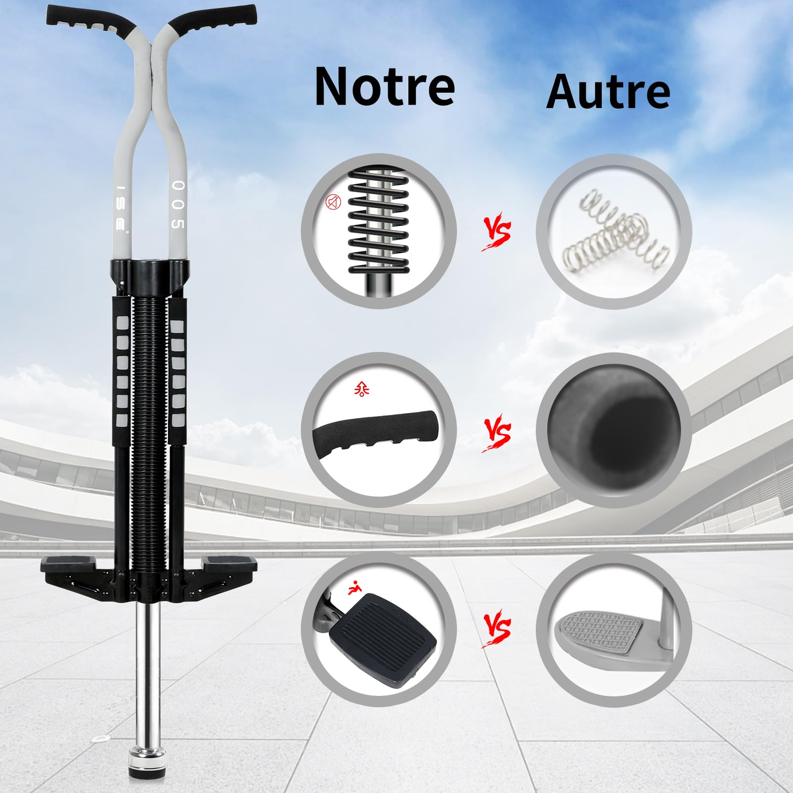 ISE Bâton Sauteur Enfant, Baton de Saut, Baton Sauteur Enfant, Jeux d'Extérieur, Divertissement Parents-Enfants et Jeux Amusants, Jouets d'Extérieur pour Enfants, SY-ST005 (Gris) Cadeaux de Fêtes