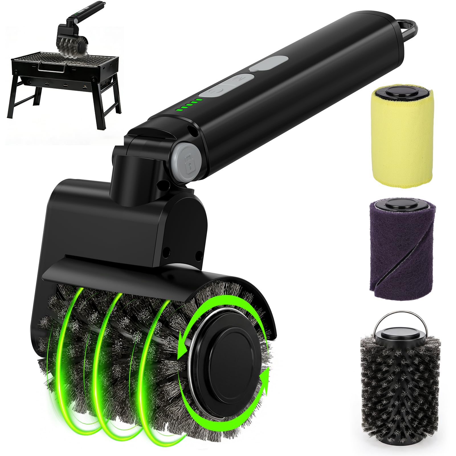 Spazzola Grill elettrica regolabile 3-fase spazzola Grill con acciaio inossidabile & lucidatura teste, spazzola impermeabile per ghisa, acciaio inossidabile & griglie a carbone
