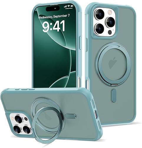 Miniatura 66 de Funda diseñada para iPhone 14 Pro Max con soporte de anillo magnético giratorio de 360° [compatible con Mag-Safe] [protección de grado militar]