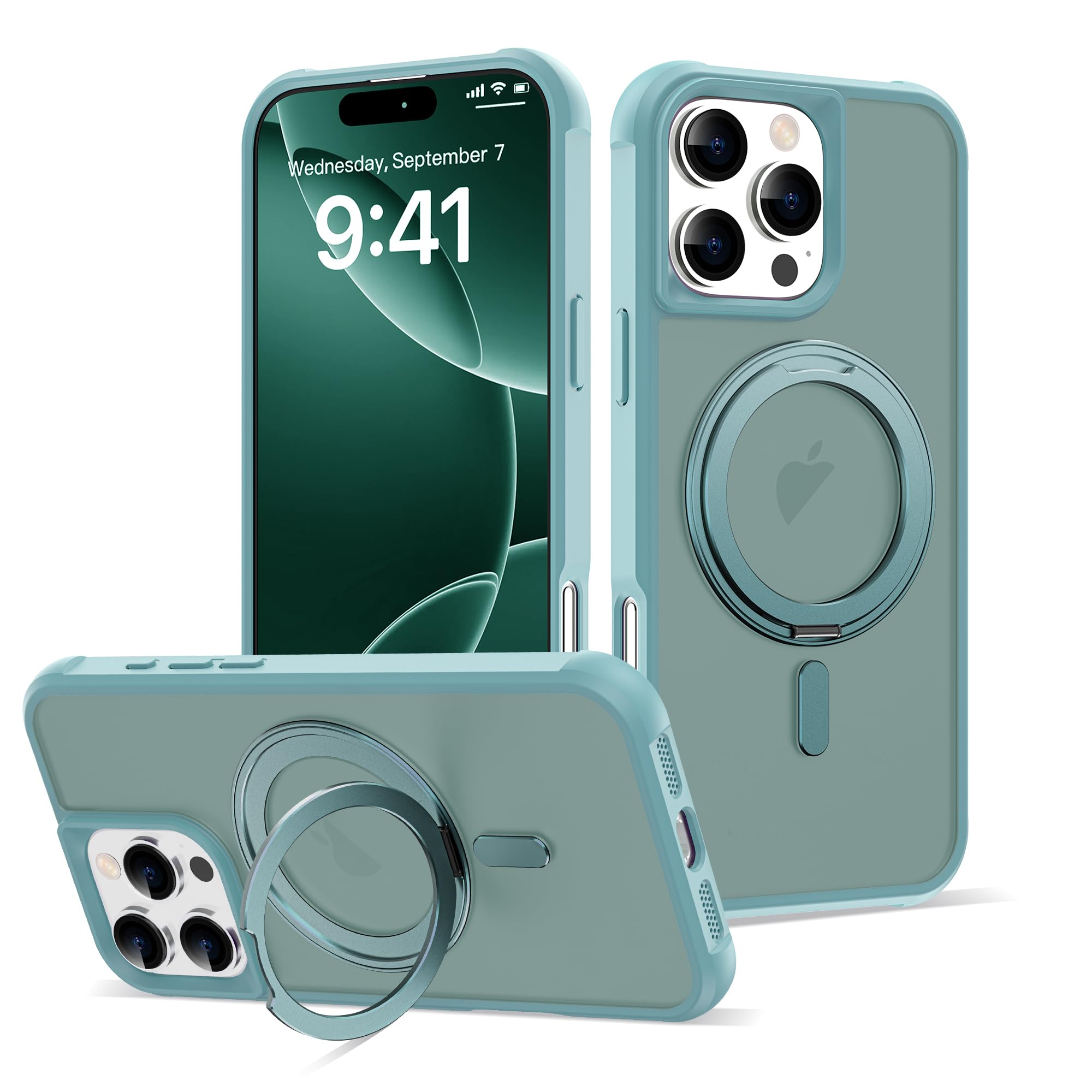 TOKVANZ for iPhone 16 Pro Max Case with 360° Rotatable Magnetic Ring Stand [Compatible Mag-Safe] [Military Grade Protection] Translucent Matte Phone