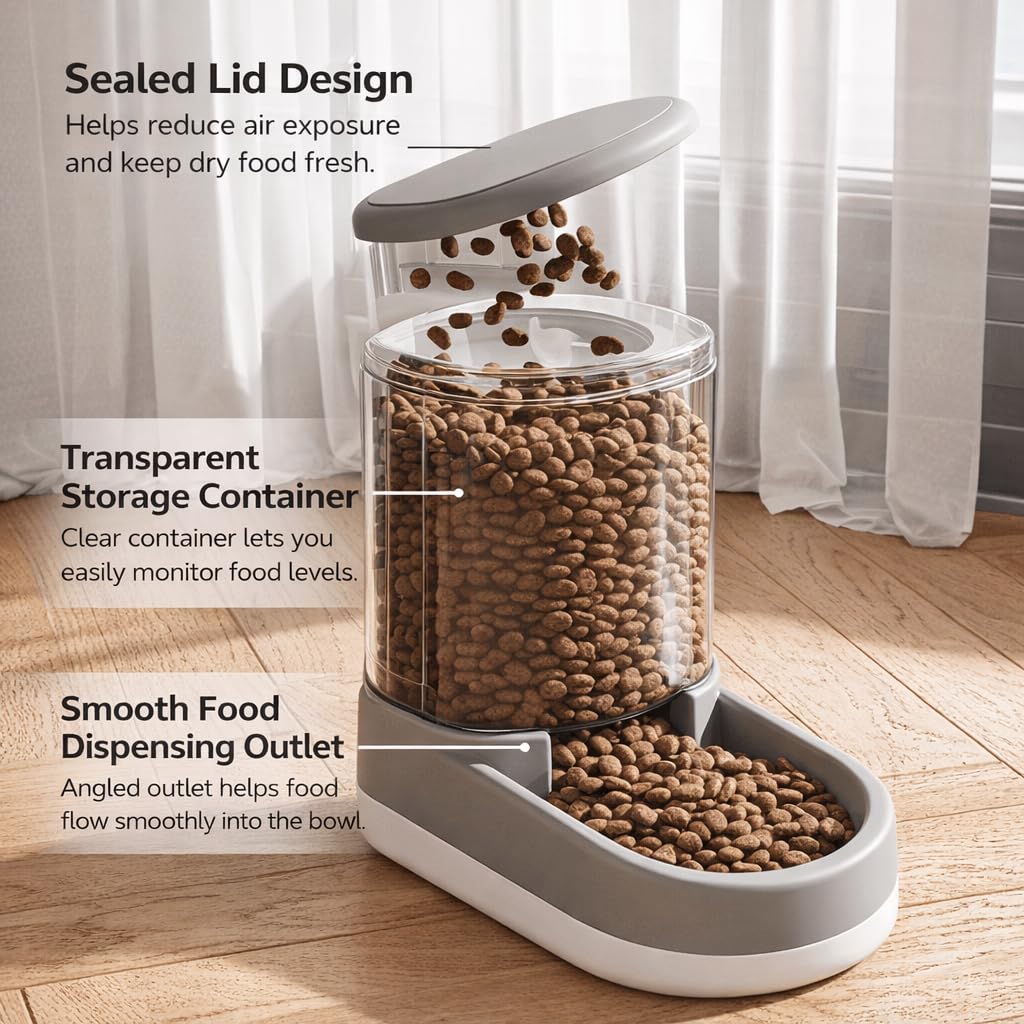 Gravity Pet Feeder and Water Dispenser Set, 8L (4L+4L) fino a 14 giorni, automatico cane gatto alimentatore e abbeveratoio, design trasparente, a prova di perdite, anti-inceppamento, senza elettricità