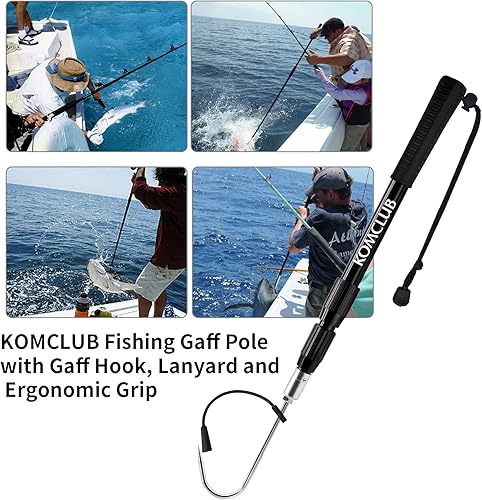 Miniatura 5 de KOMCLUB Telescopic Fishing Gaff with Super Sharp Spear Hook Lightweight Hand Fish Gaff with Soft Rubber Nonslip Handle and Lanyard for Freshwater