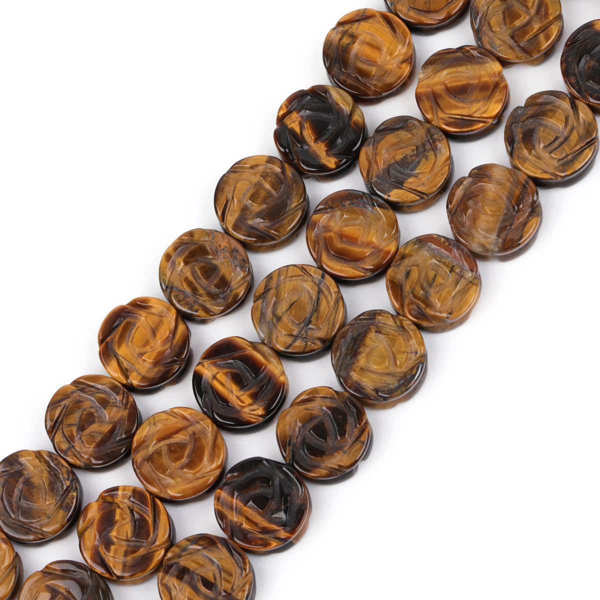 GEM-INSIDE12Pcs Hand Double Side Carved 14mm Plant Rose Flower Natural Yellow Tiger Eye Jasper Stone Gemstone Semi Precious Beads for Jewelry Making - Image 4