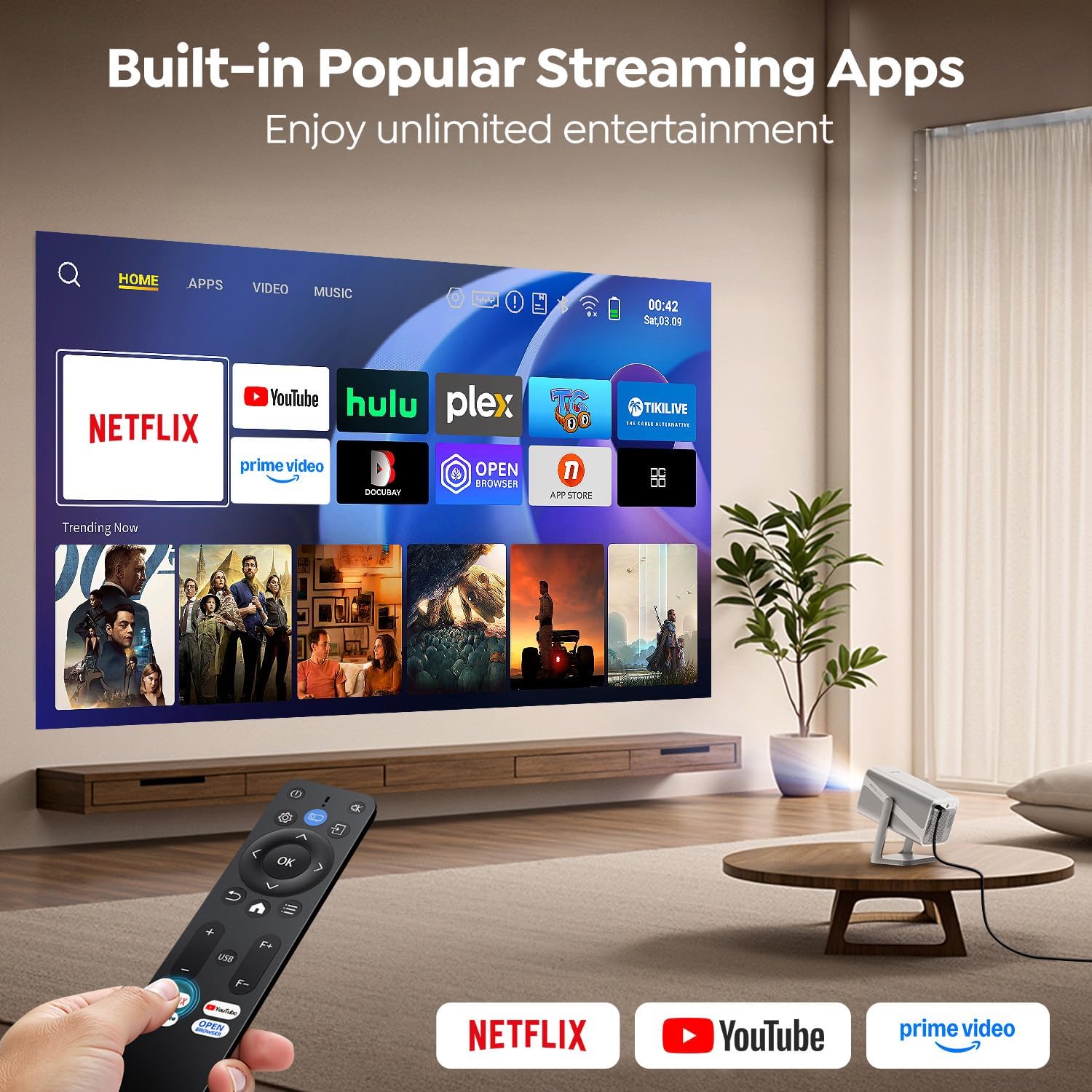 Smart Projector Builtin Apps4K Support2026 Upgraded wit
