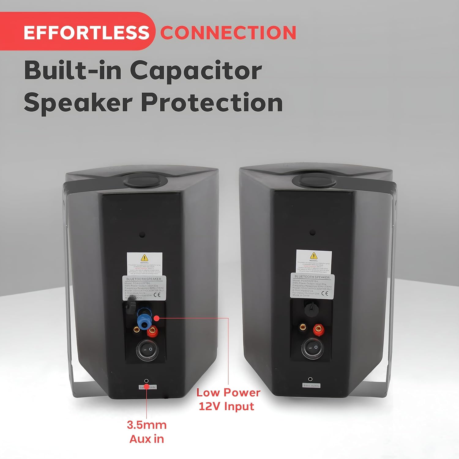 Pyle Waterproof Wall Mount Speaker System - 5.25 Inch Active + Passive Pair Wireless Bluetooth Compatible Indoor/Outdoor Stereo Sound Set with AUX IN - Pyle PDWR52BTBK (Black) - Image 7