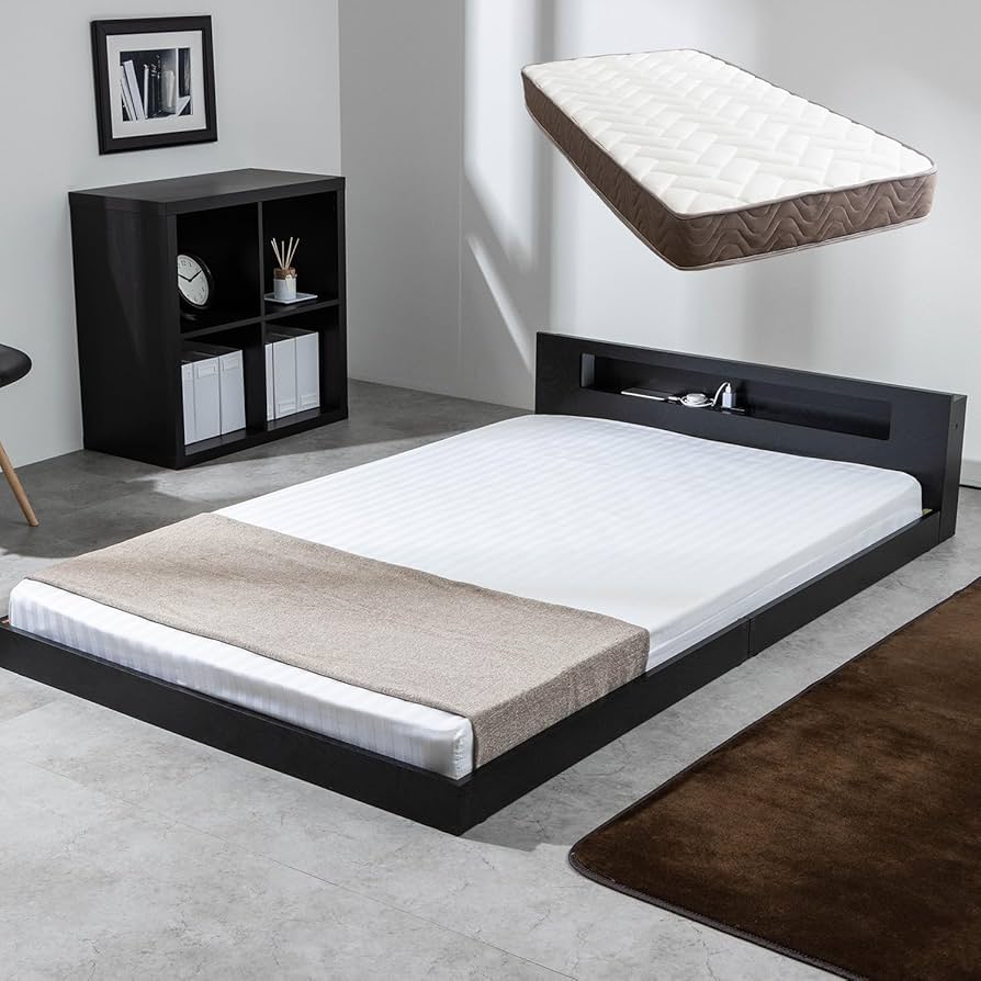 ① セミダブルベッド USBコンセント付き ロータイプベッド 宮付き ブラック ① セミダブルベッド USBコンセント付き ロータイプベッド 宮