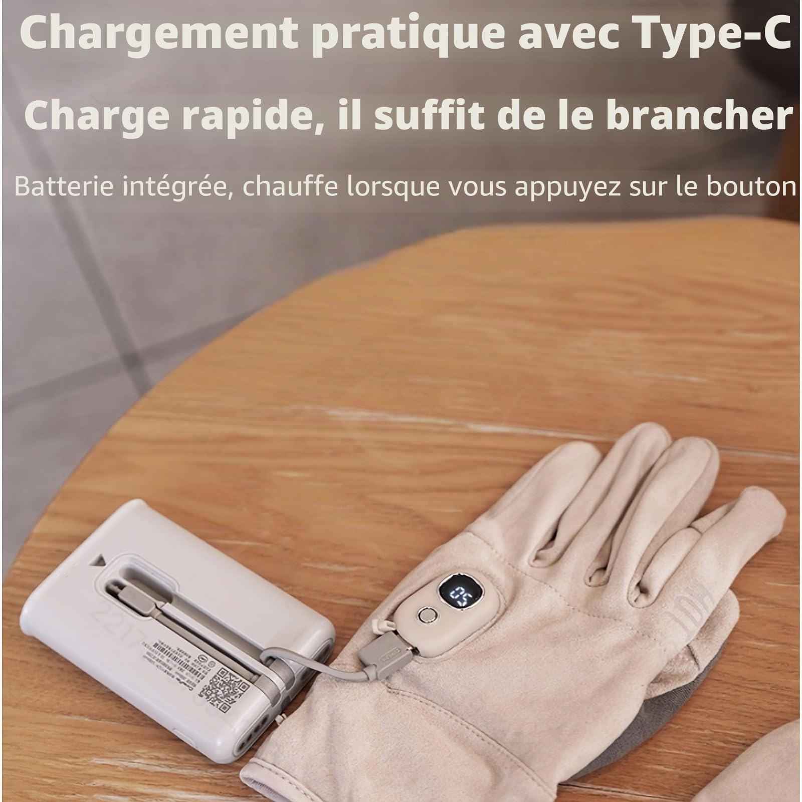 Gants chauffants électriques rechargeables avec batterie de 3000 mAh – 5 réglages de température – Gants chauffants sans doigts pour les activités de plein air, lavables en machine, taille universelle