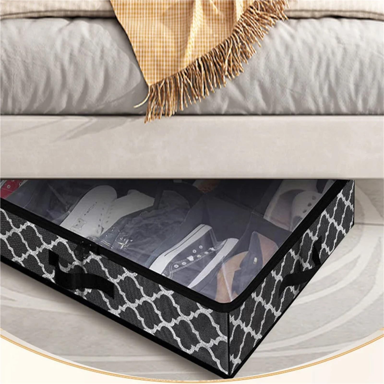 Organizzatore Di Scarpe Sotto Il Letto 1 scatola portaoggetti pieghevole for scarpe pieghevoli, scatola portaoggetti inferiore in tessuto non tessuto, con coperchio, scatola portaoggetti con finitura