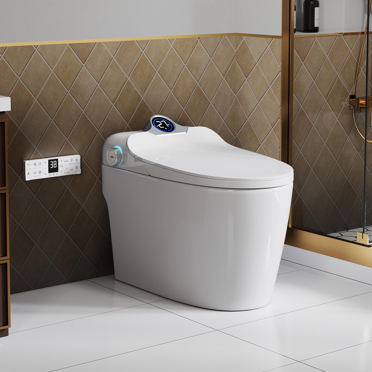 Smart Toilet Bidet Combo With Foot Sensor Open Seat Self-Cleaning Nozzle 3-Level Heated Seat And Warm Air Dryer