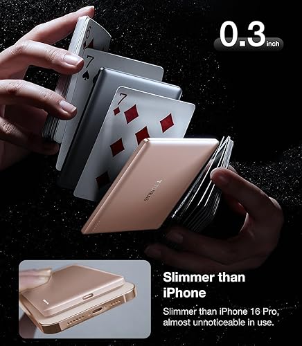 Miniatura 3 de TORRAS MiniMag Power Bank, cargador portátil inalámbrico ultra delgado de 5,000 mAh con cable USB-C, carga rápida iPhone Air MagSafe, cargador