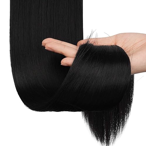 Miniatura 3 de Sofeiyan Extensión de cola de caballo larga y recta de 30 pulgadas, extensiones de cabello sintético con clip para mujer, color negro azabache
