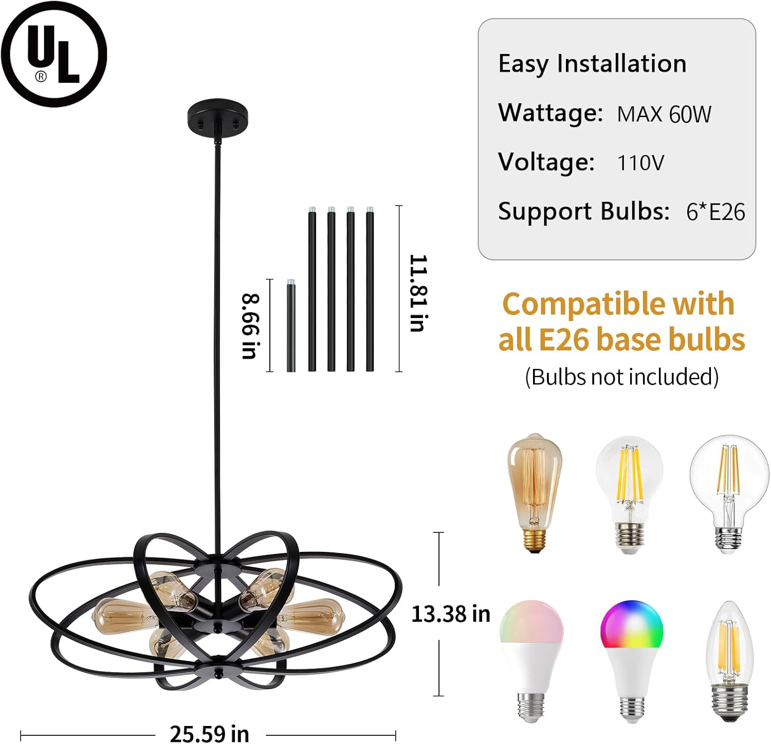 Farmhouse Chandeliers for Dining Room,6-Lights Hanging Pendant Light, 25''Modern Farmhouse Chandelier Style Flower Shape,Entryway Light Fixture for Foyer,Hallway,Living Room