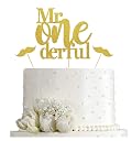 SVM CRAFT® Mr Onederful Cake Topper, Baby Boy's 1st Anniversary Birthday Party Supplies, gold gallery image