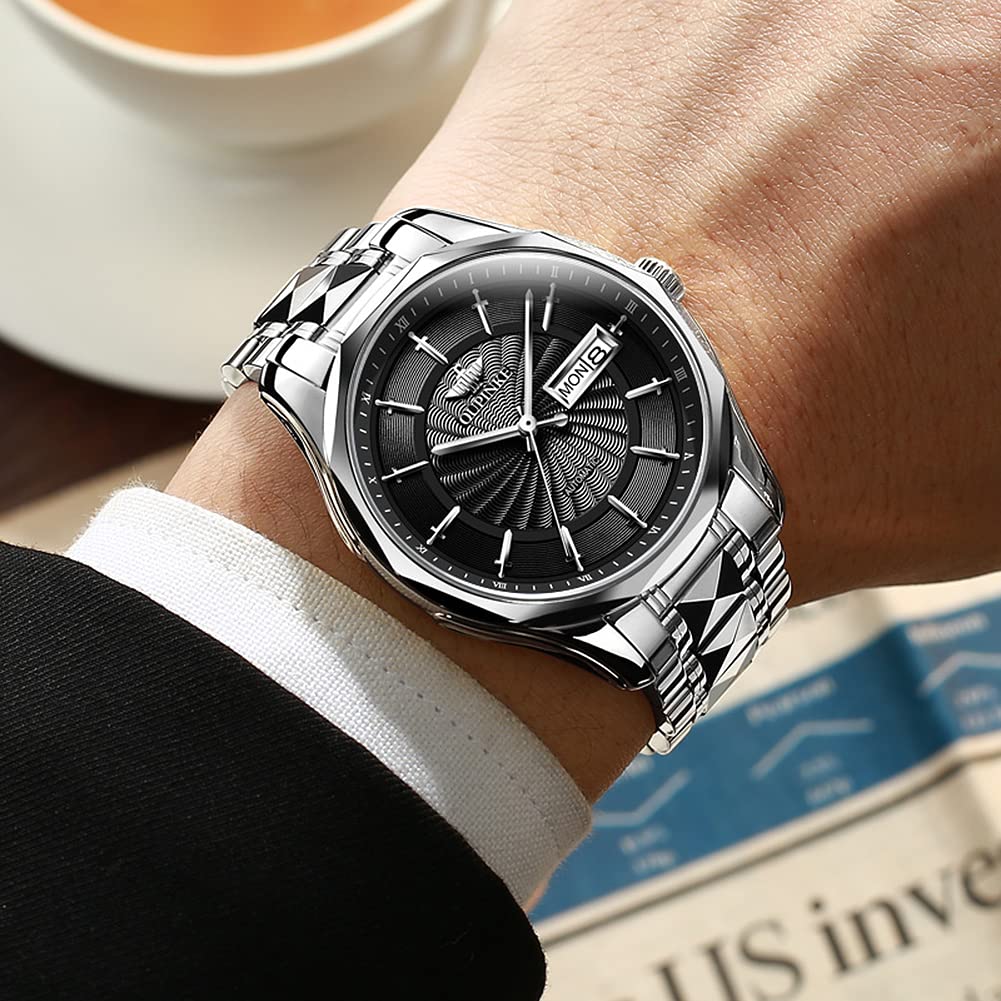 OUPINKE Herren-Armbanduhr, automatisch, selbstaufziehend, mechanisch, Metall, Edelstahl, wasserdicht, analog, Datumsanzeige, Armbanduhr