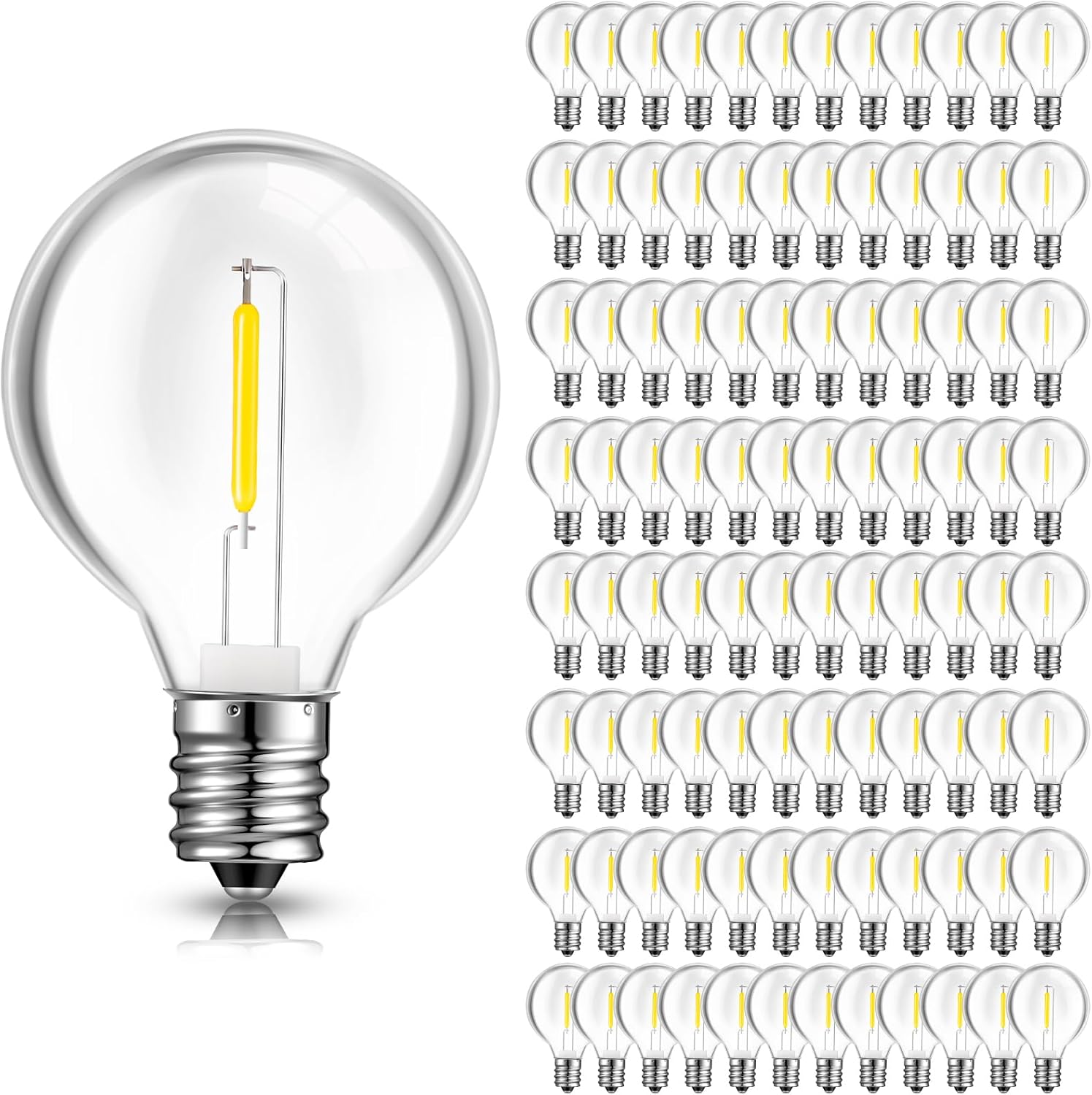 LEIFIDE 150 Pcs G40 LED Light Bulbs Replacement 1w Globe Bulbs Outdoor LED Light Lamp Fits C7 and E12 Candelabra Screw Base Sockets String Shatterproof Lamp, 2700k (White)