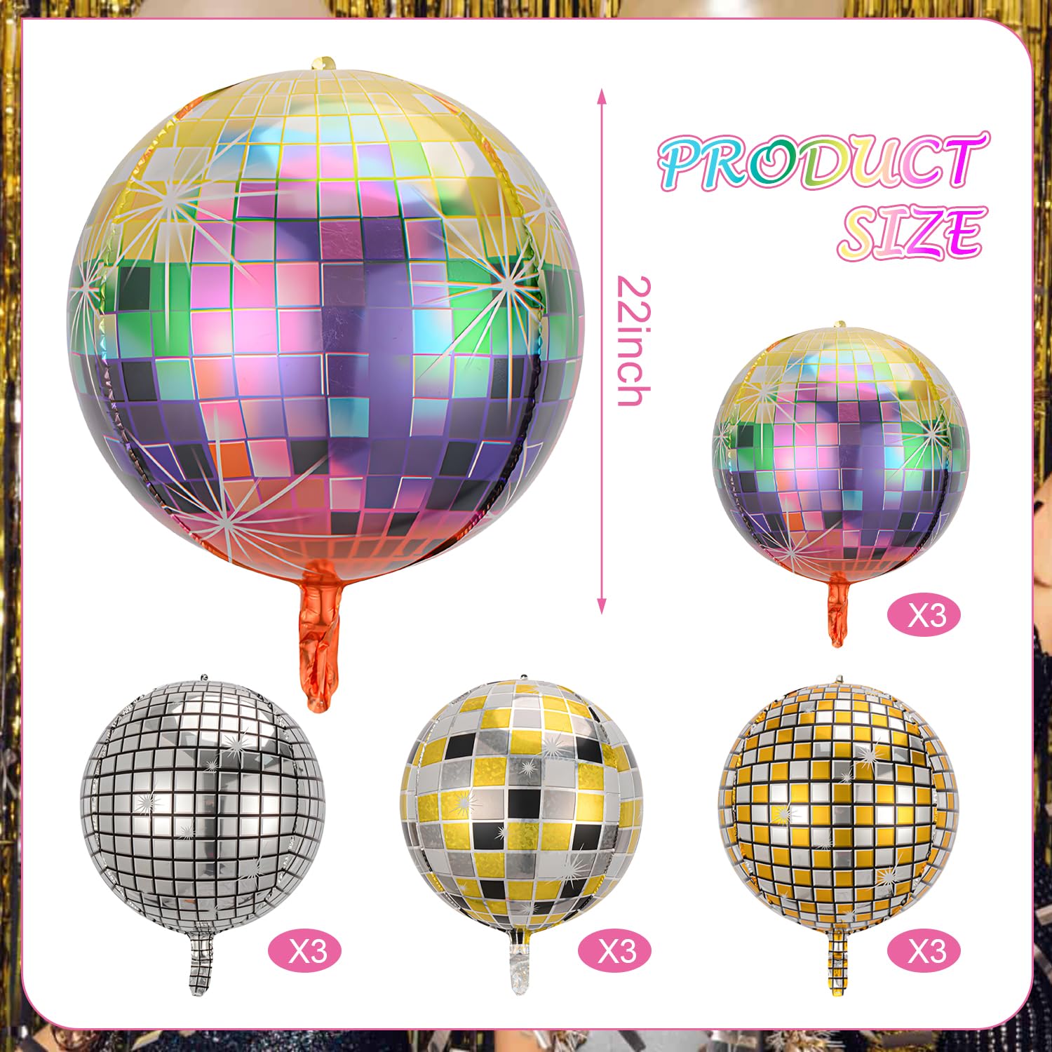 9 PCS Palloncini Disco, 22 Pollici 4D Ballons Disco Alluminio in Argento, Festa in Discoteca Deko, Accessori Vintage per Feste di Compleanno Matrimoni Balli di Fine Anno Anni '70 '80 '90