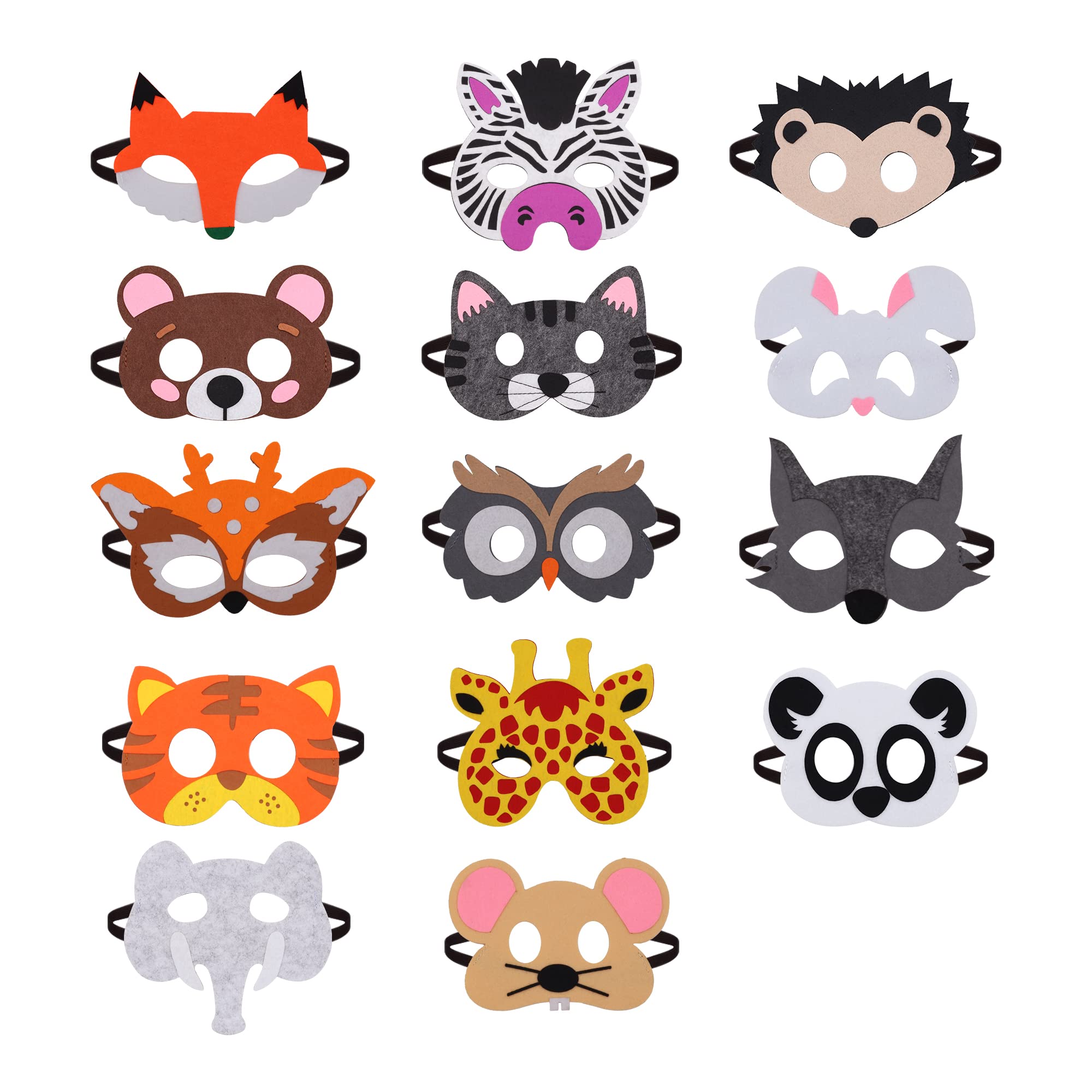 TOPWAYS® Máscaras de animales de fieltro para niños, zoológico de la selva, granja, fiesta de cumpleaños, Halloween, máscaras de disfraces para niños, 14 bolsas de fiesta.